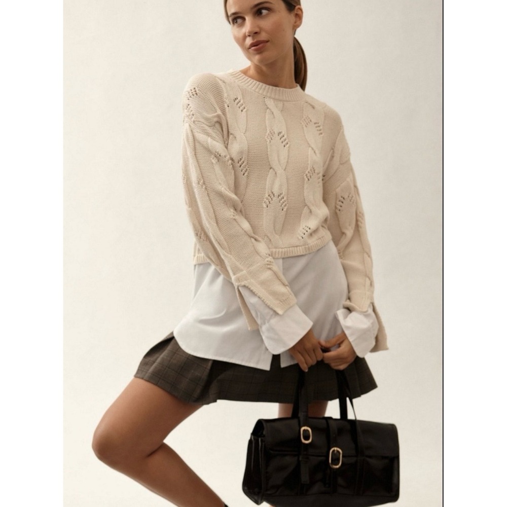Anthropologie Pilcro Cable Twofer Sweater Size S NWT Cottagecore Preppy Classic